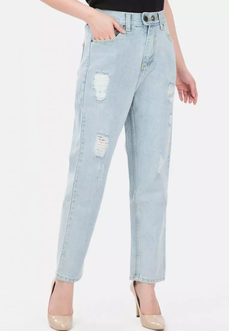 Ripped Boyfriend Jeans in Aqua (Hijab Friendly)