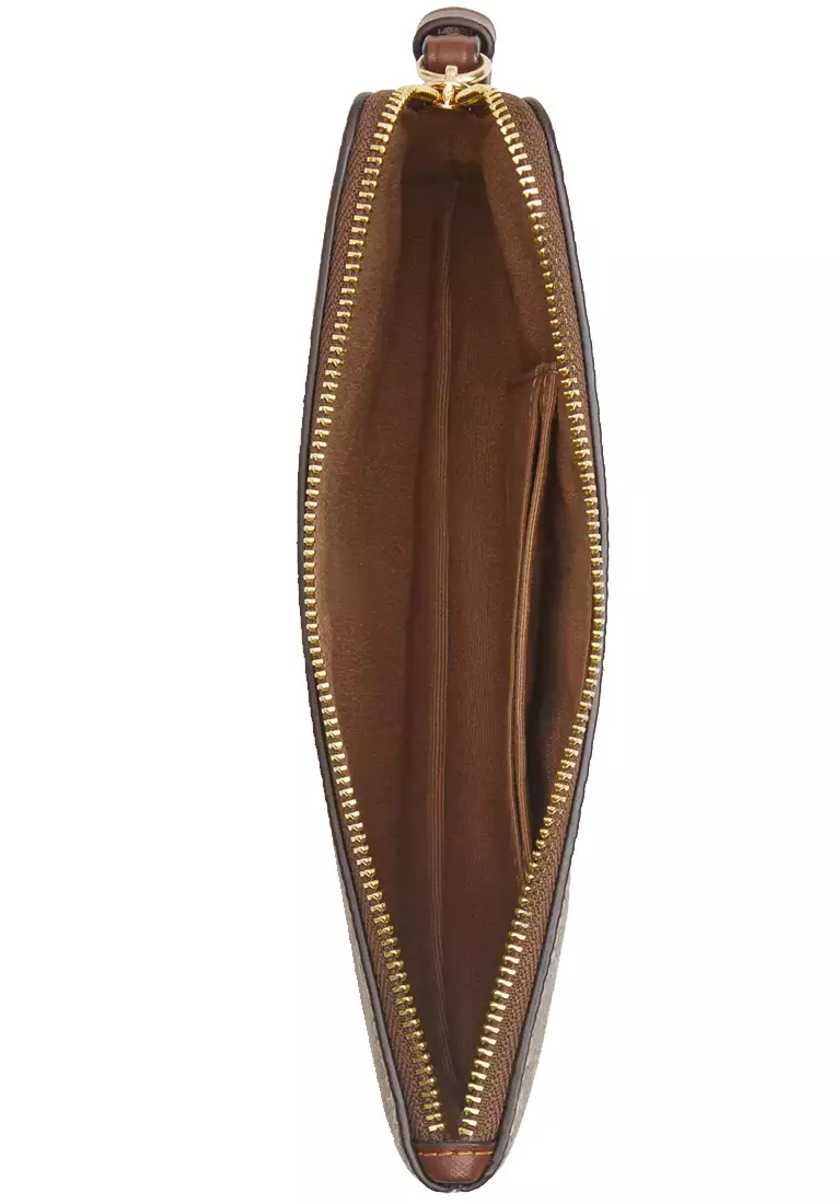 Large Corner Zip Wristlet In Signature Canvas - Tan/ Brown CZ277