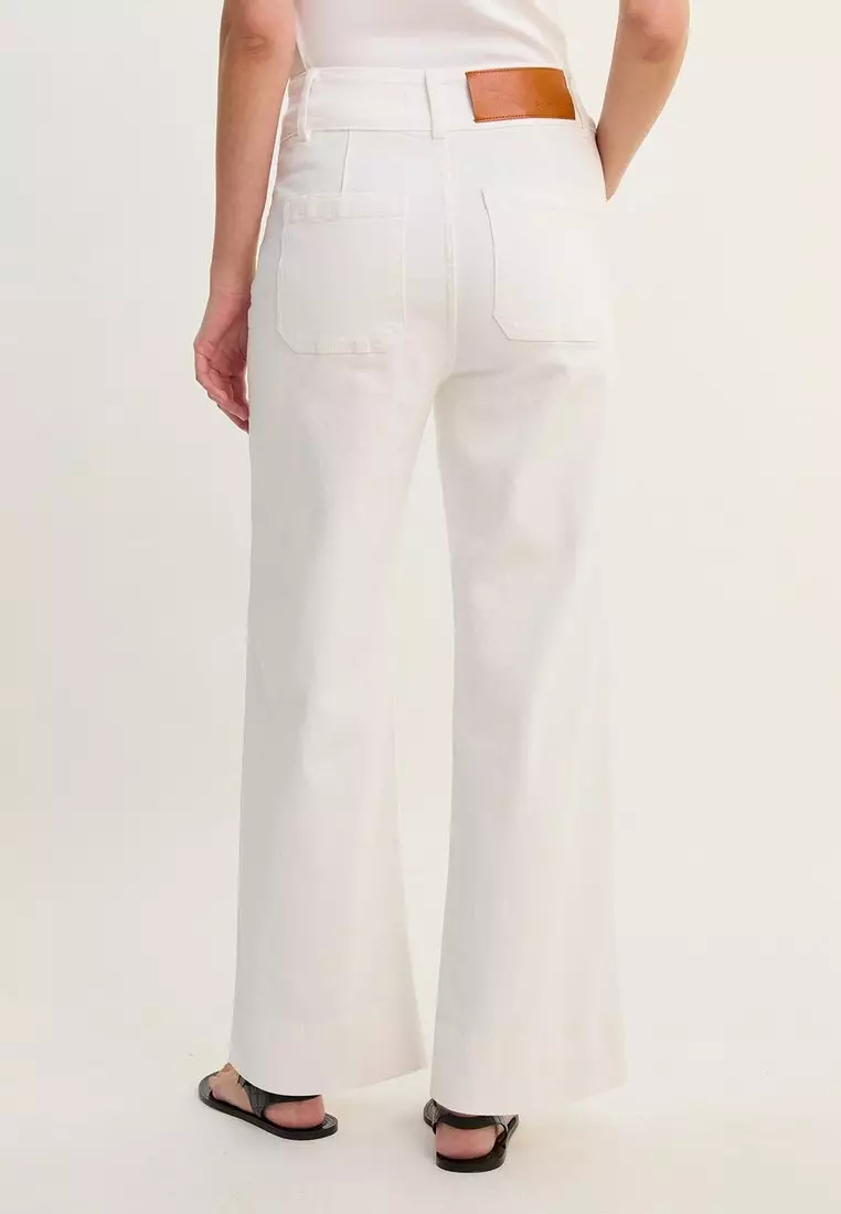 High Waist Straight Leg Denim Pants - White