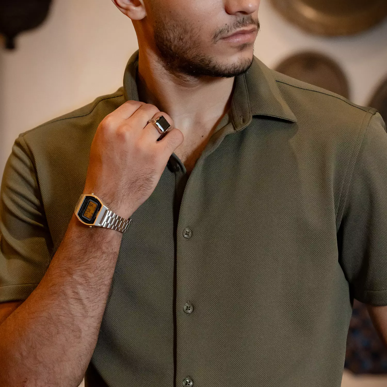 OXCON kemeja Tangan Pendek COZEE Soft Knitting Moss Green