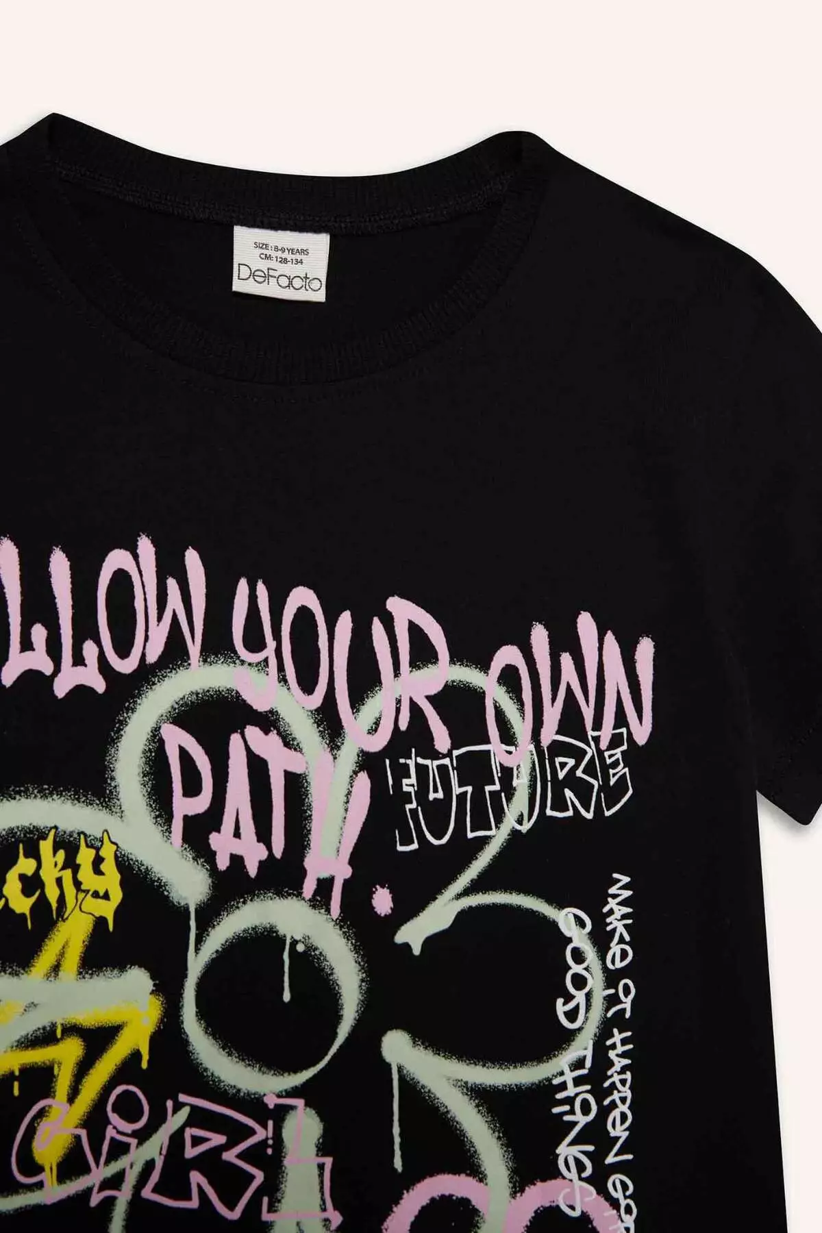 Girl's Crew Neck Printed Short Sleeve T-Shirt E0383A825Sm