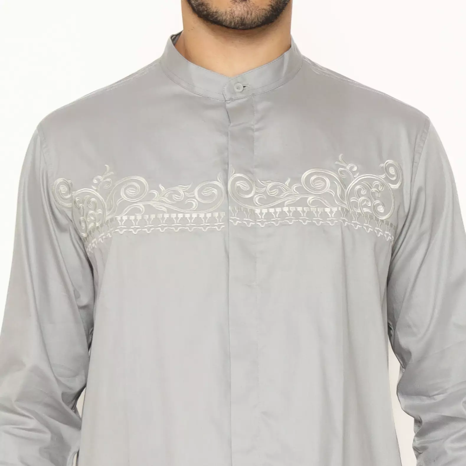 Lawell Baju Koko Pria Bordir Lengan Panjang Modern Fit Warna Grey – LAQKFLBKQG101QCTNQNM