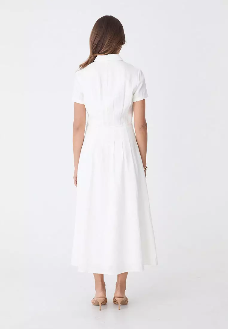 Sophie Pleat Waist Linen Dress