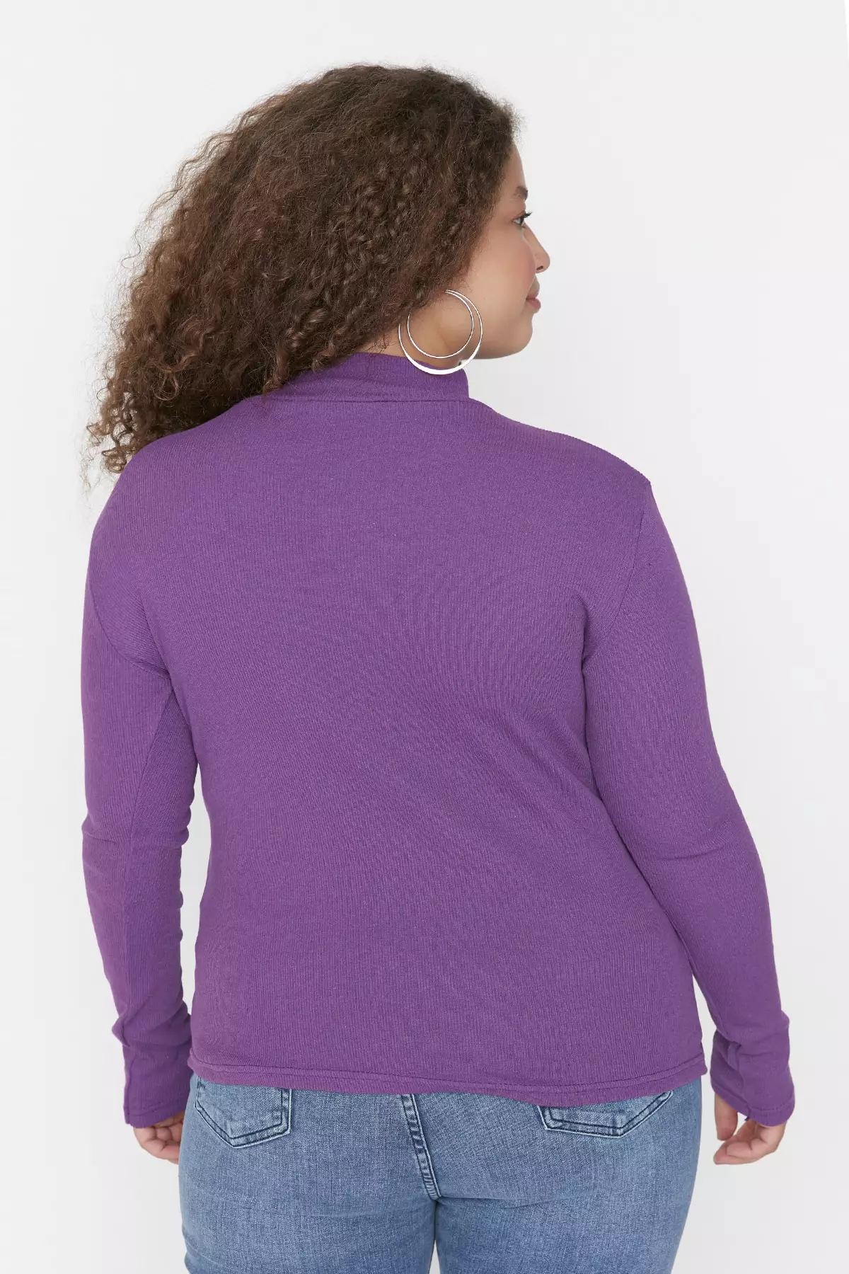 Plus Size Stand Up Collar Knitted Top