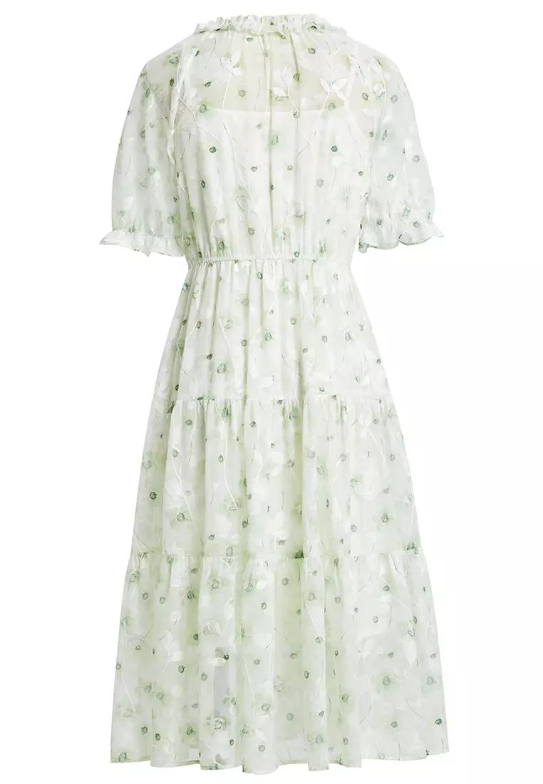 Ruffled Sleeve and Collar Tiered Floral Dress