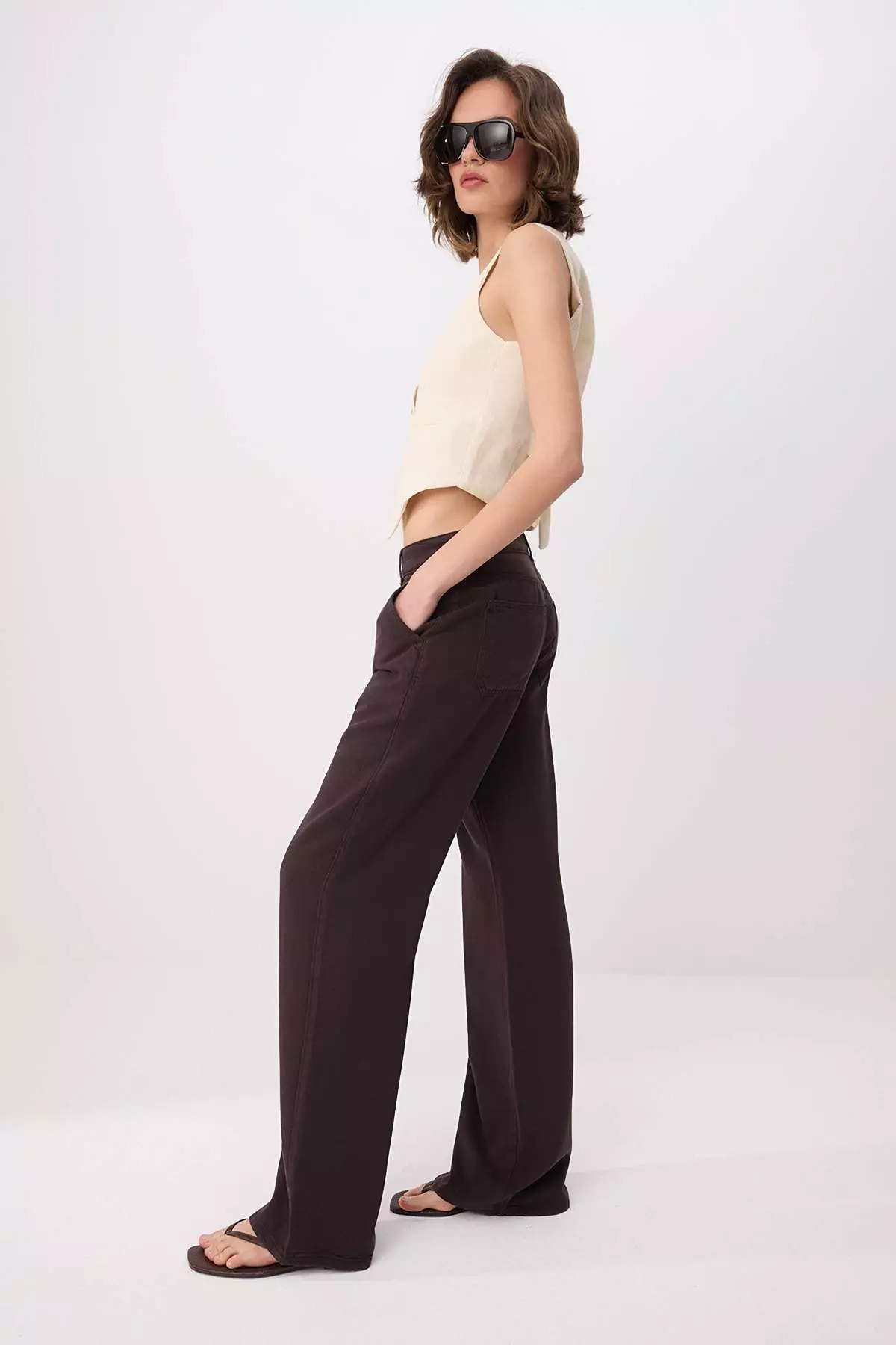 More Sustainable Brown 1% Tencel™ ™ Low-Rise Wide Leg Jeans Twoss23Je219