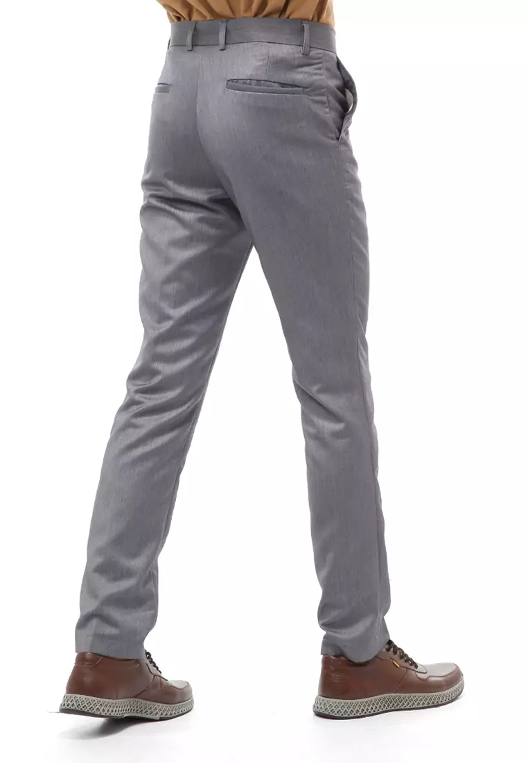 Locko Celana Panjang Formal Metalik Pria Slim Fit Material Wool ORIGINAL - Silver