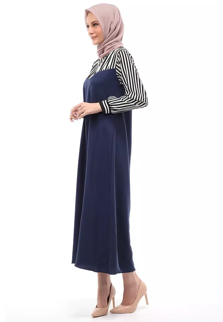 Fathanah Gamis Panjang Muslimah Long Dress Wanita Regular Fit - Navy