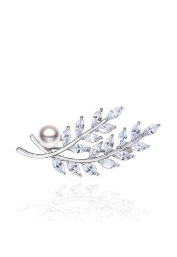 A.Excellence silver Premium Japan Akoya Sea Pearl  6.75-7.5mm Leaf Brooch ABEAFAC503C666GS_1
