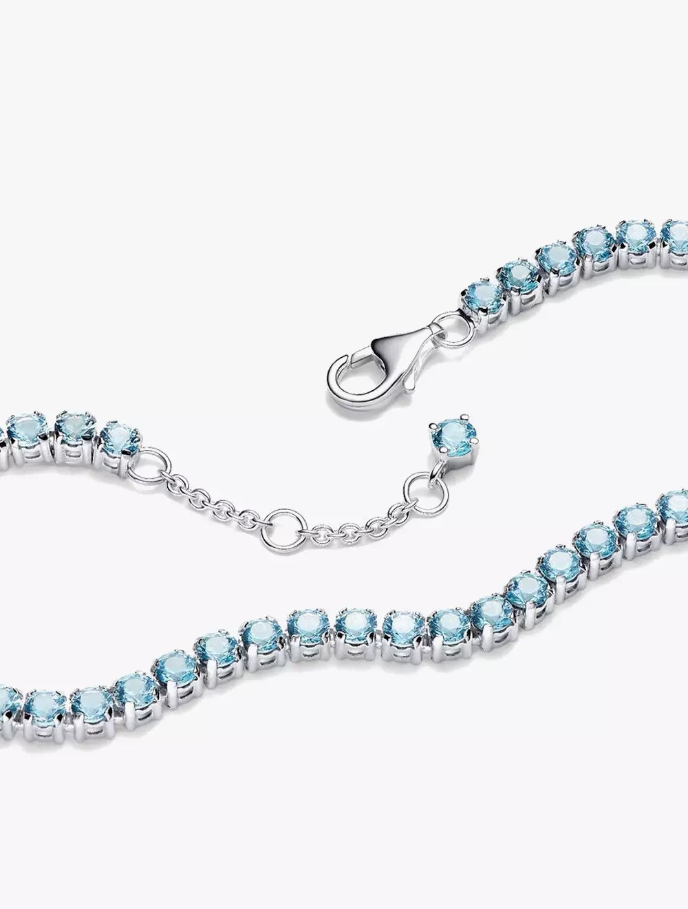 Sterling silver tennis bracelet with aquamarine blue crystal