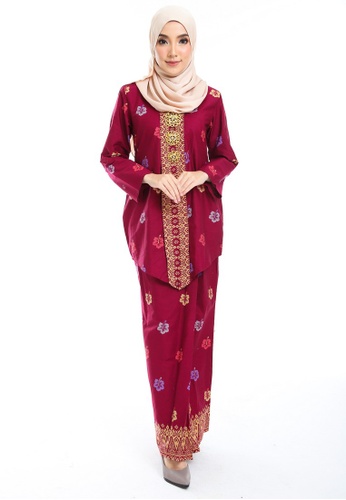 Cotton Tradisional Kebaya With Songket Print (BRaya) from Kasih in Red and Multi