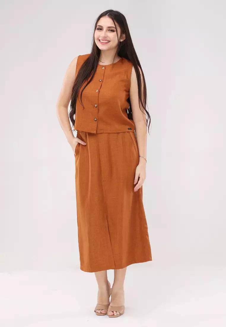 Acid Linen Sleeveless Vest Terno Skirt