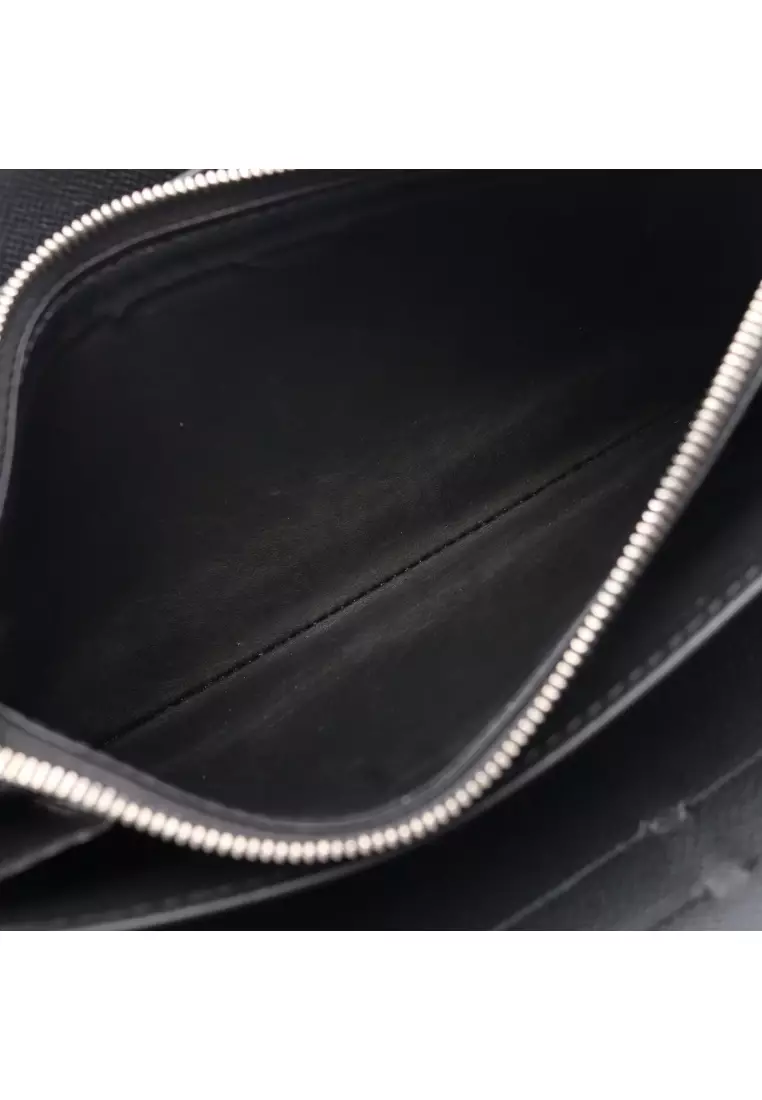 Pre-Loved Louis Vuitton ZIPPY ORGANISER NM Damier Graphite round zipper long wallet PVC black