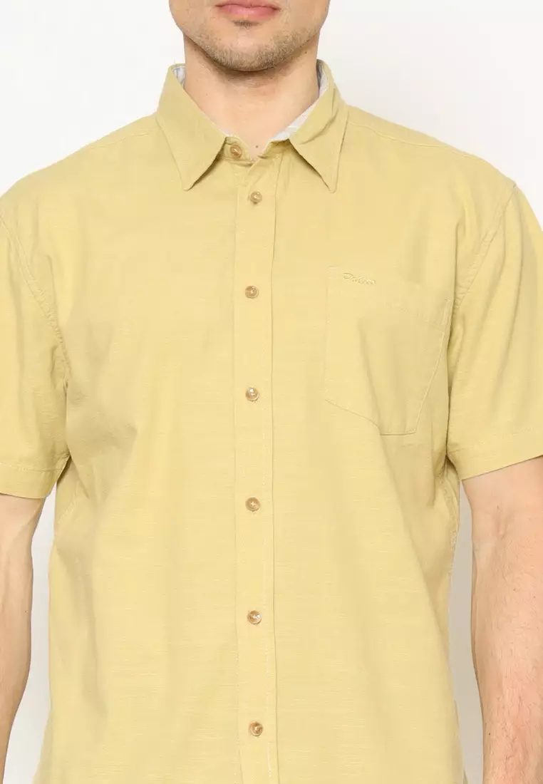 POLICE Kemeja Polos Cotton Twill Slub Tan Regular Fit Pria