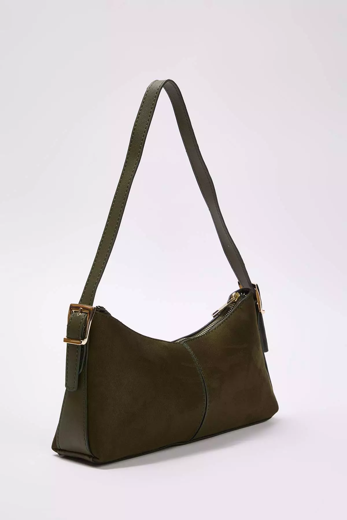 Khaki Suede Adjustable Strap Detailed Oval Women'S Mini Size Shoulder Bag Takaw26Oc00003