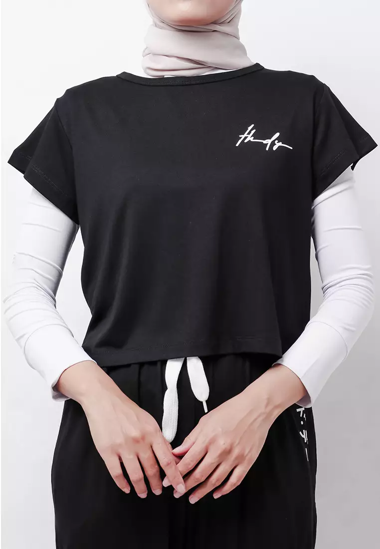 LTD97 RCP Crop Top Thdy Sign Hitam Kaos Casual Wanita