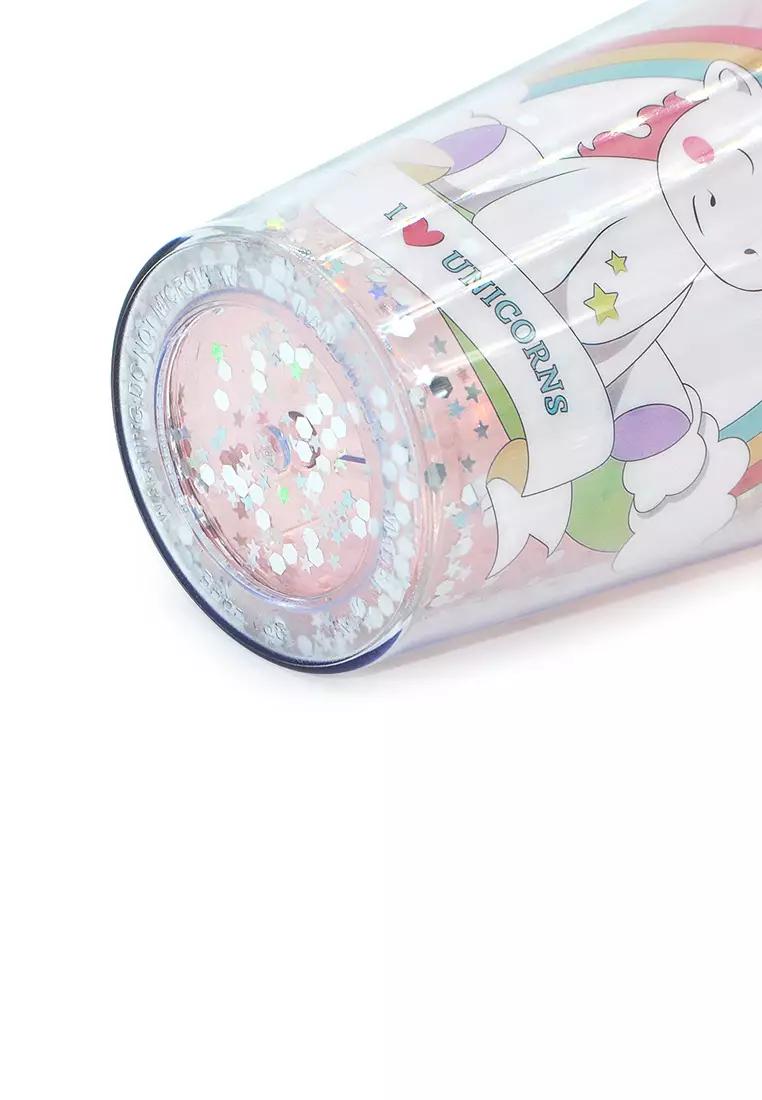 Wakakids Gelas Tumbler Cup Glitter Funny Dino Botol Minum Aesthetic Lucu Free Sedotan 450ML Merah