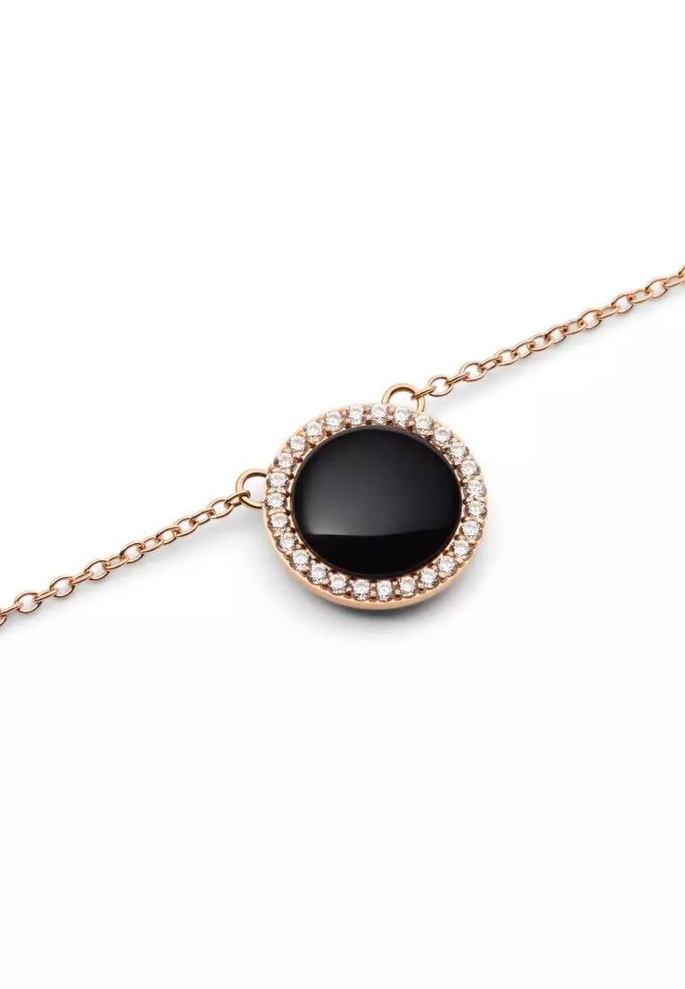 Audrey Necklace Black Agathe Rose Gold - Unisex Necklace for women and men stainless steel Necklace DW Official Authentic Original kalung perempuan lelaki DW