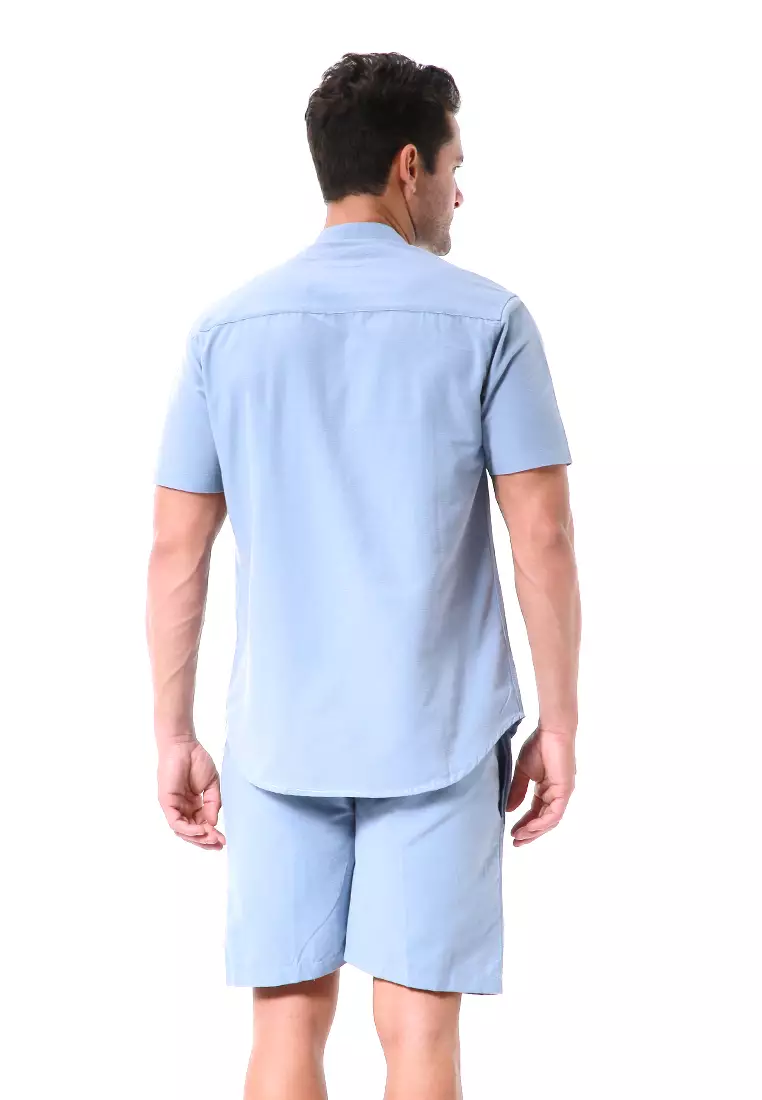 Vincent Kurta Set Pendek Motif Polos Setelan Pria Short Sleeve Material Cotton ORIGINAL - Gray