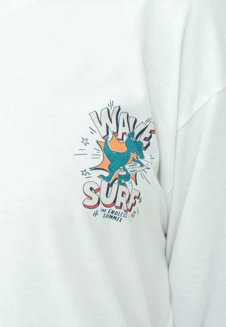 Kaos cotton combed lengan panjang wanita putih houseofcuff wave surf