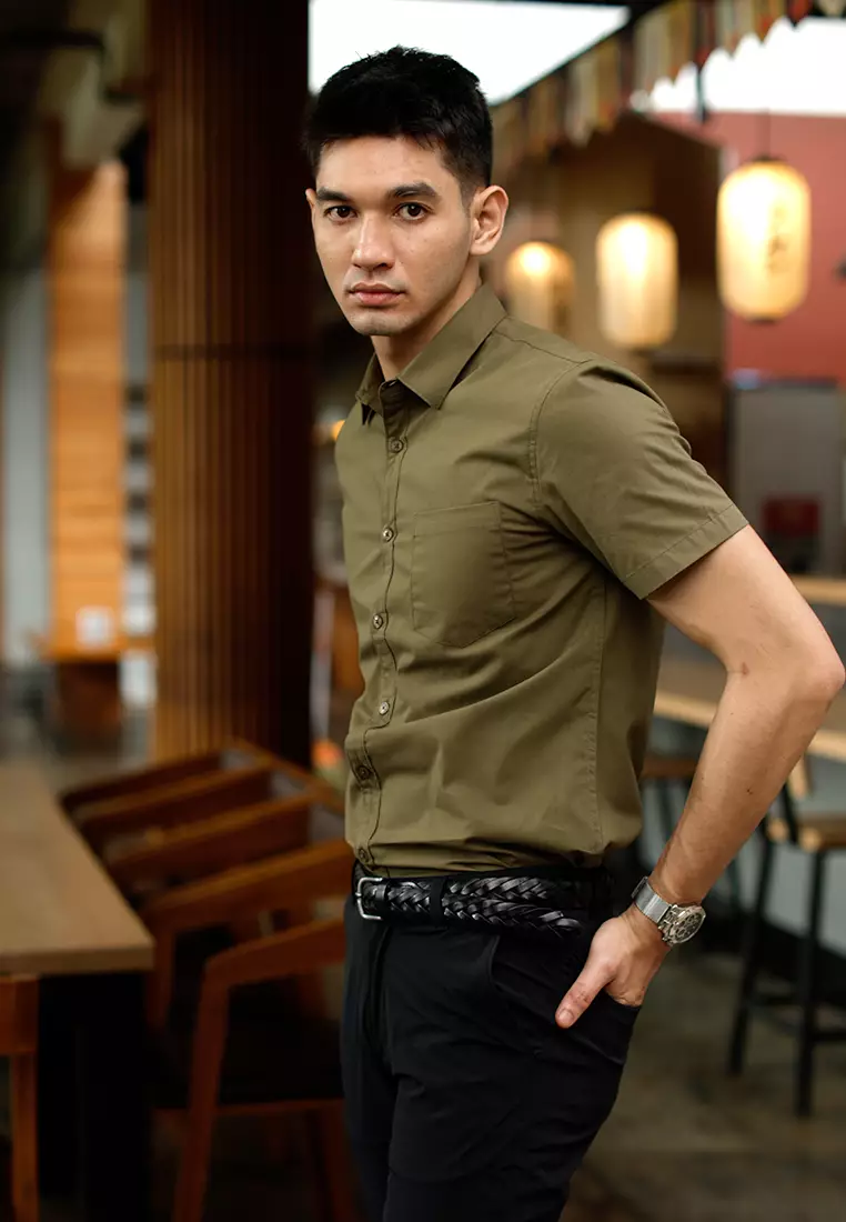 Oxcon Short Sleeve Business Shirt soft cotton Olive