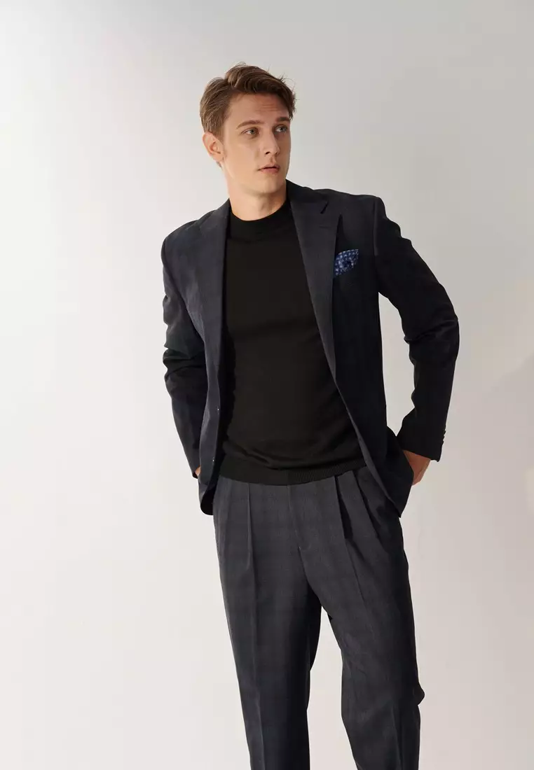 黑色半高領羊毛混紡針織衫