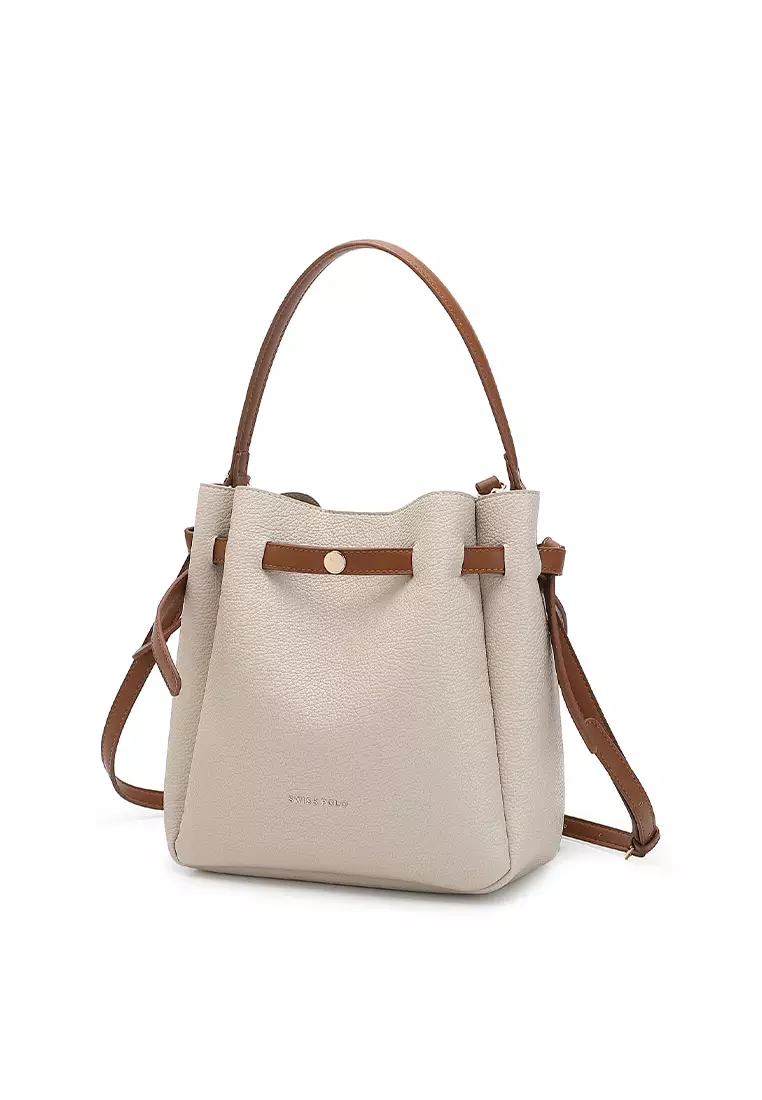 Women's Top Handle Bag / Sling Bag / Crossbody Bag / Shoulder Bag (Tas Tangan Wanita / Tas Selempang Wanita / Tas Bahu Wanita) - Krem / Cokelat