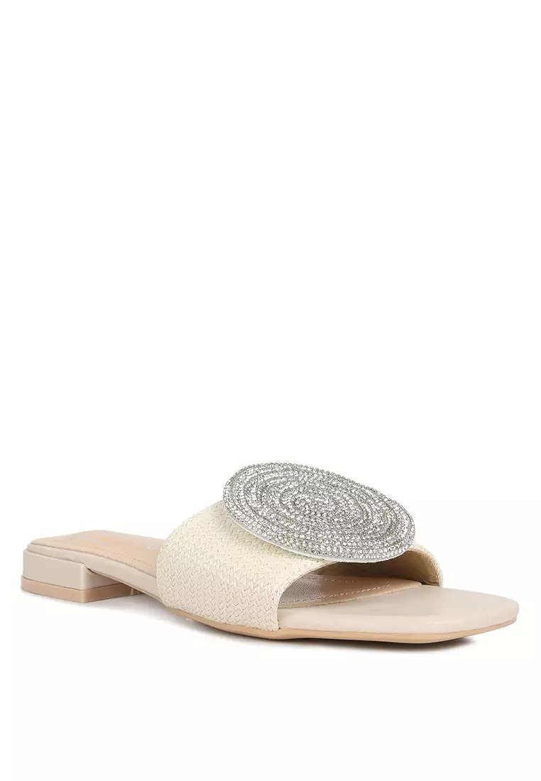 White flat sandals with on sale rhinestones