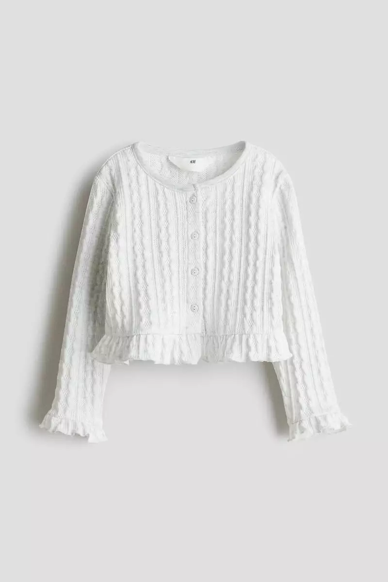 Cable-knit frill-trimmed cardigan