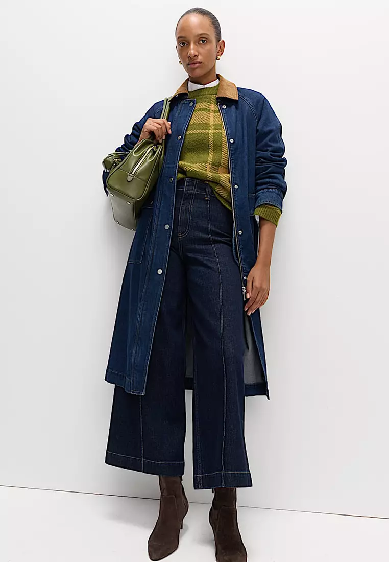 Checked Crew Neck Relaxed Fit Jumper With Wool