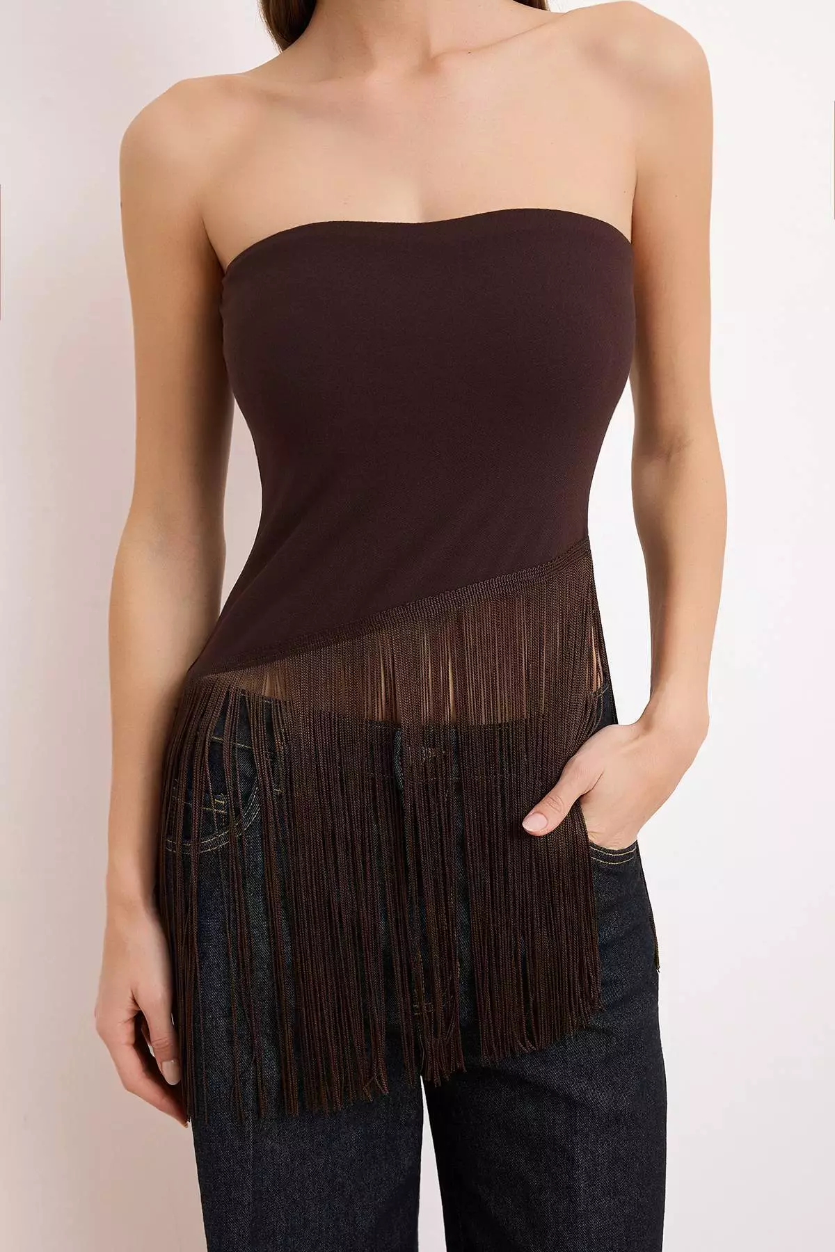 Brown Tassel Detailed Fitted Blouse Tprss26Bz34