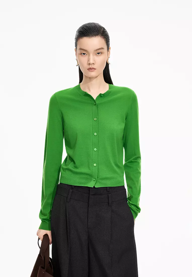 巴素兰羊毛修身短款开襟针织衫