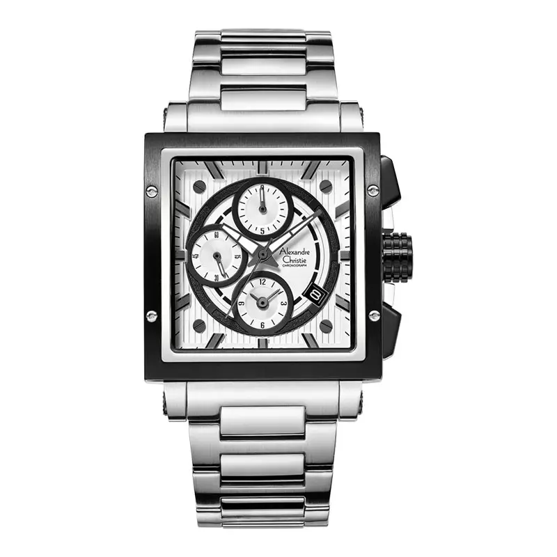 Jam Tangan Pria Alexandre Christie Chronograph AC 6182 GC BTBSL Men Silver Dial Stainless Steel Strap