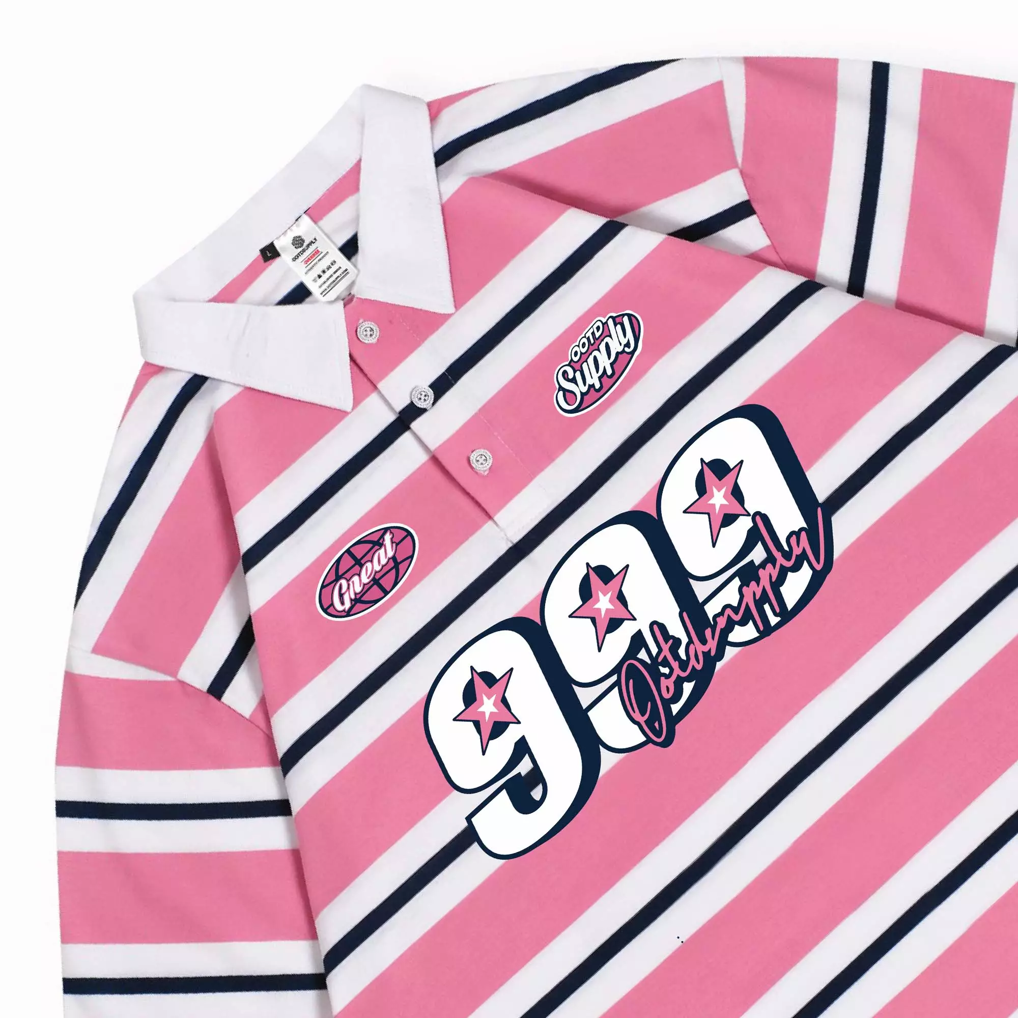 OOTDSUPPLY Oversize Stripe Polo shirt Point 999 Stripe | Kaos Polo Pria dan Wanita OVZ-PSTP005