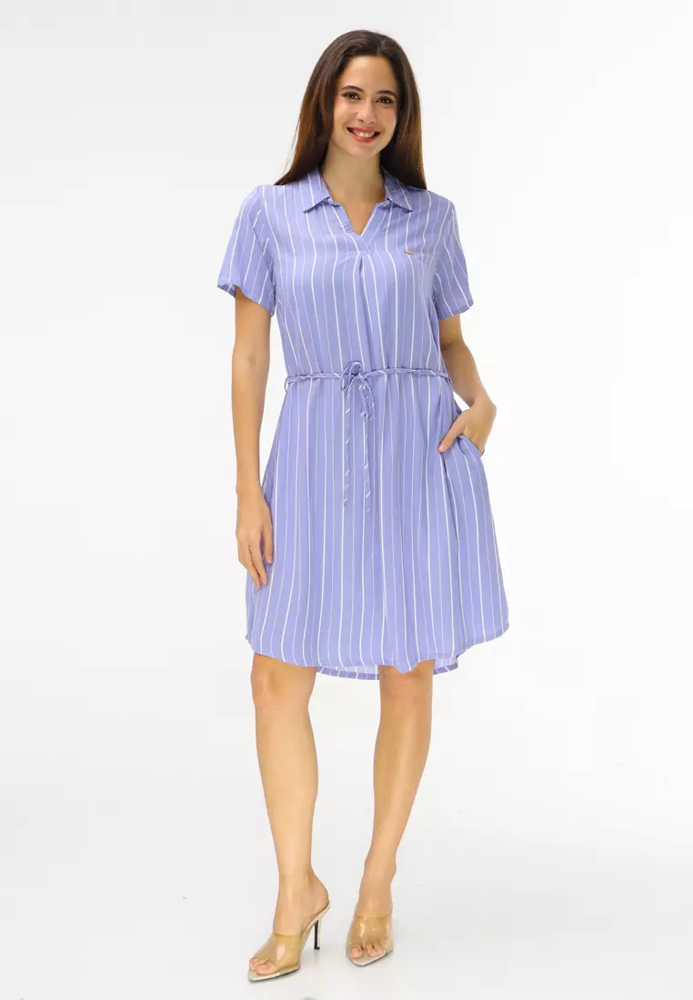 Woven Stripes Short Sleeve Dress