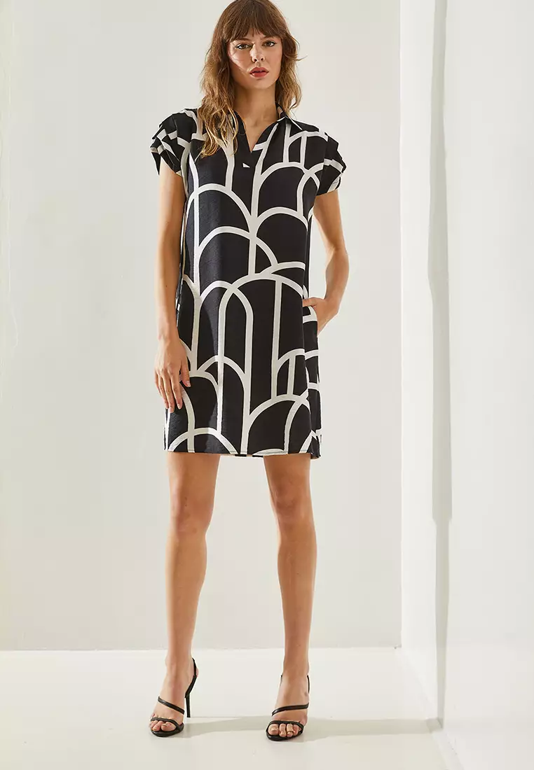 Polo Neck Patterned Summer Dress