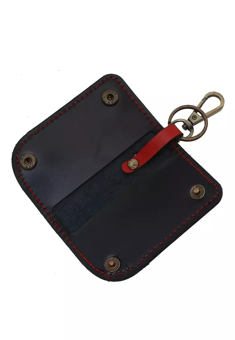 Elgreno Wallet STNK Gantungan Kunci Mobil Motor Handmade Material Genuine Leather Kulit KH3 ORIGINAL - Black Red