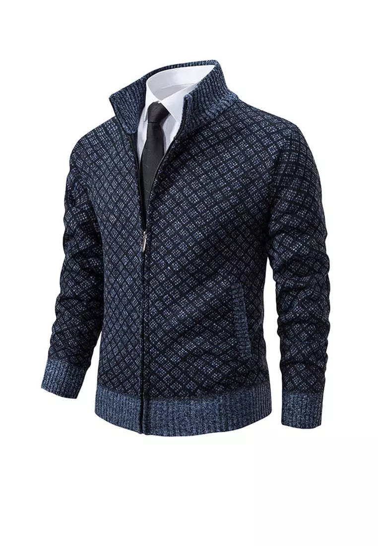 VANSA Fashionable Plaid Knitted Jacket VCM-Kw-228-6967