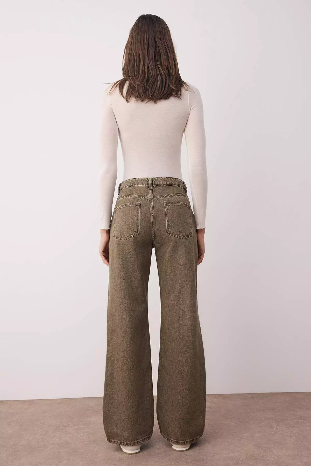 Green High Waist Vintage Wash Wide Leg Jeans Twoaw26Je00126