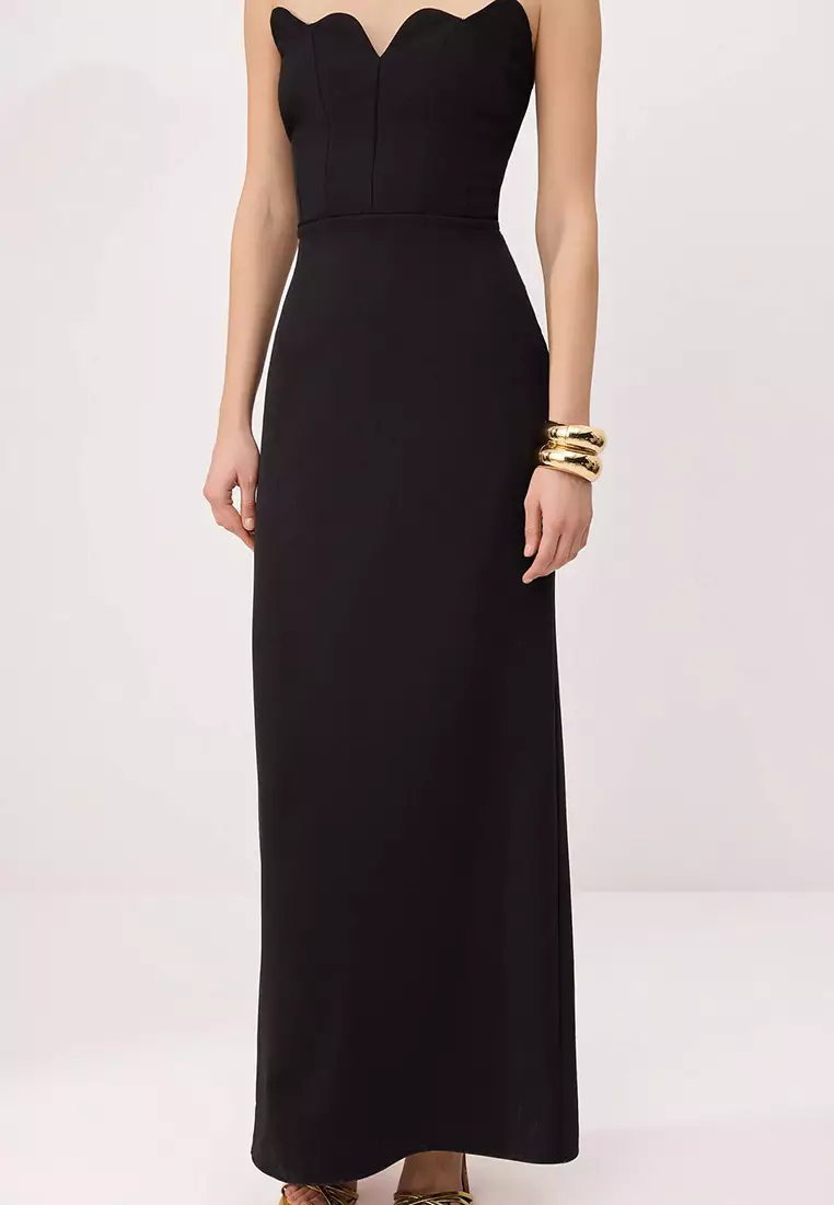Black Plain Woven Finike Maxi Evening Dress & Homecoming Dress