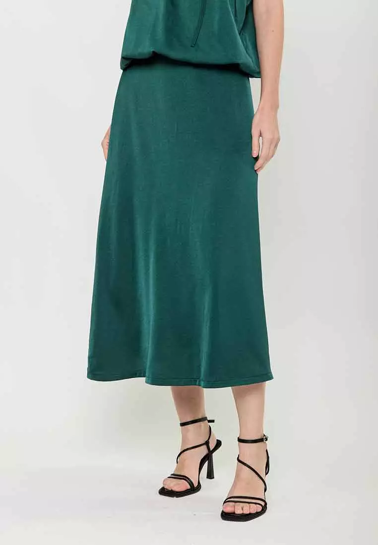 Madilynn A-Line Gartered Satin Maxi Skirt