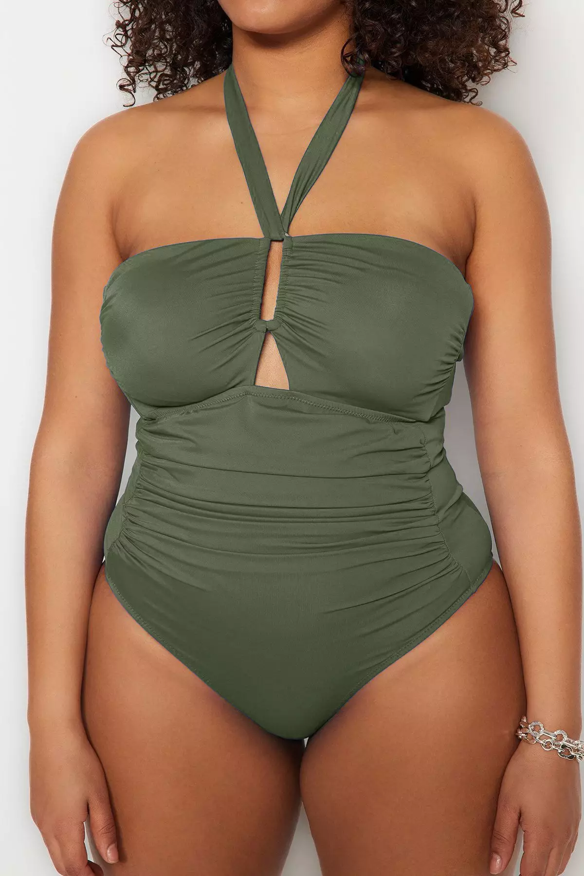 Plus Size Halter Neck Accessory Detailed Swimsuit