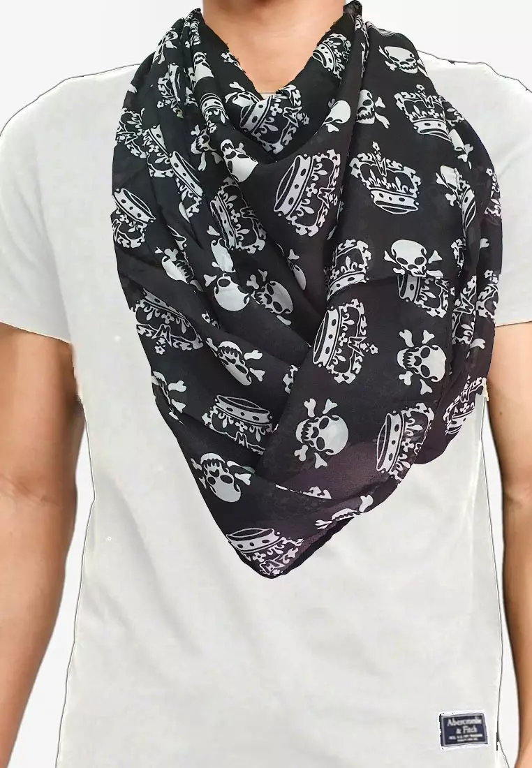 Skull Crown Poly-Printed Scarf Black