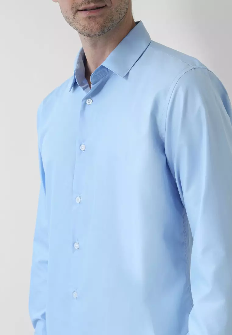 Cotton Well Elvon Smart Shirt Light Blue | Kemeja Pria Formal Basic Clean Lengan Panjang Biru Muda