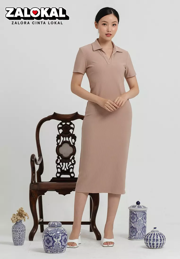 Jual Cloth Inc Polo Knit Dress in Brown Original 2024 ZALORA