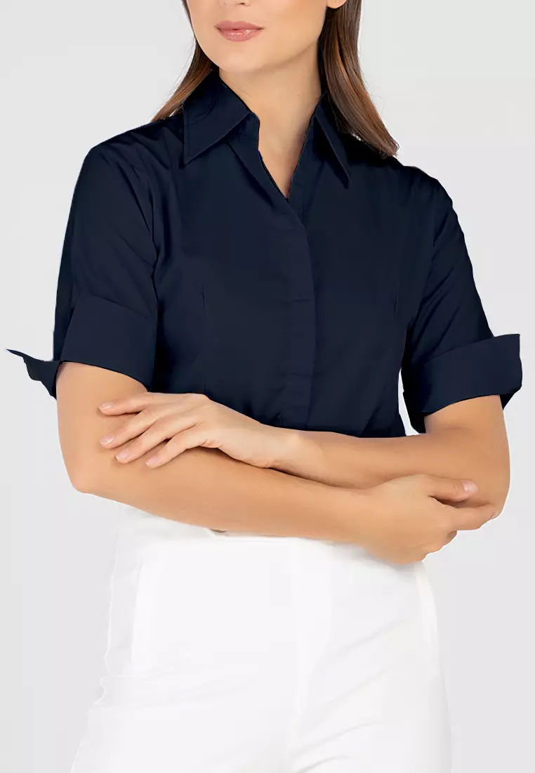 Diana 3/4 Sleeve Pinstripe Button Down Office Blouse