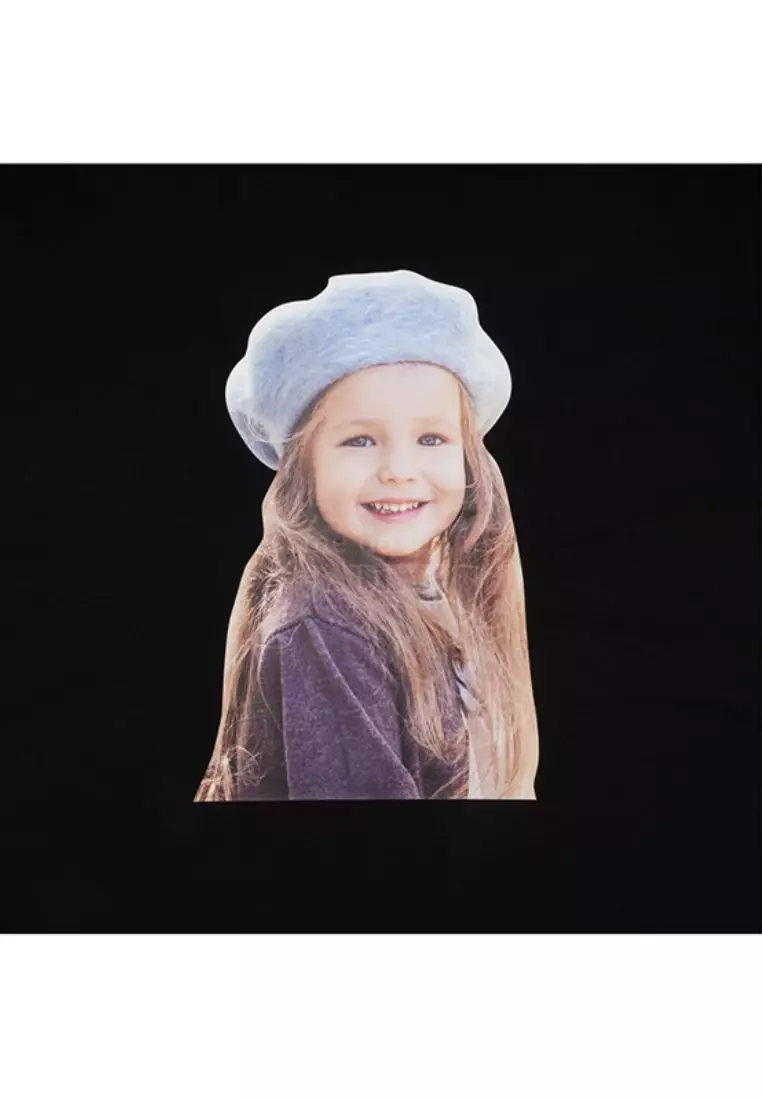 Baby Face Beret Girl Short Sleeve T-Shirt Black