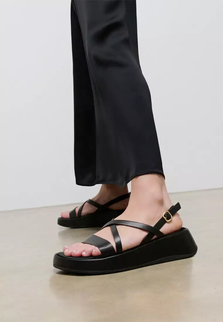 F-mode Leather Flatform Strappy Back-strap Sandals