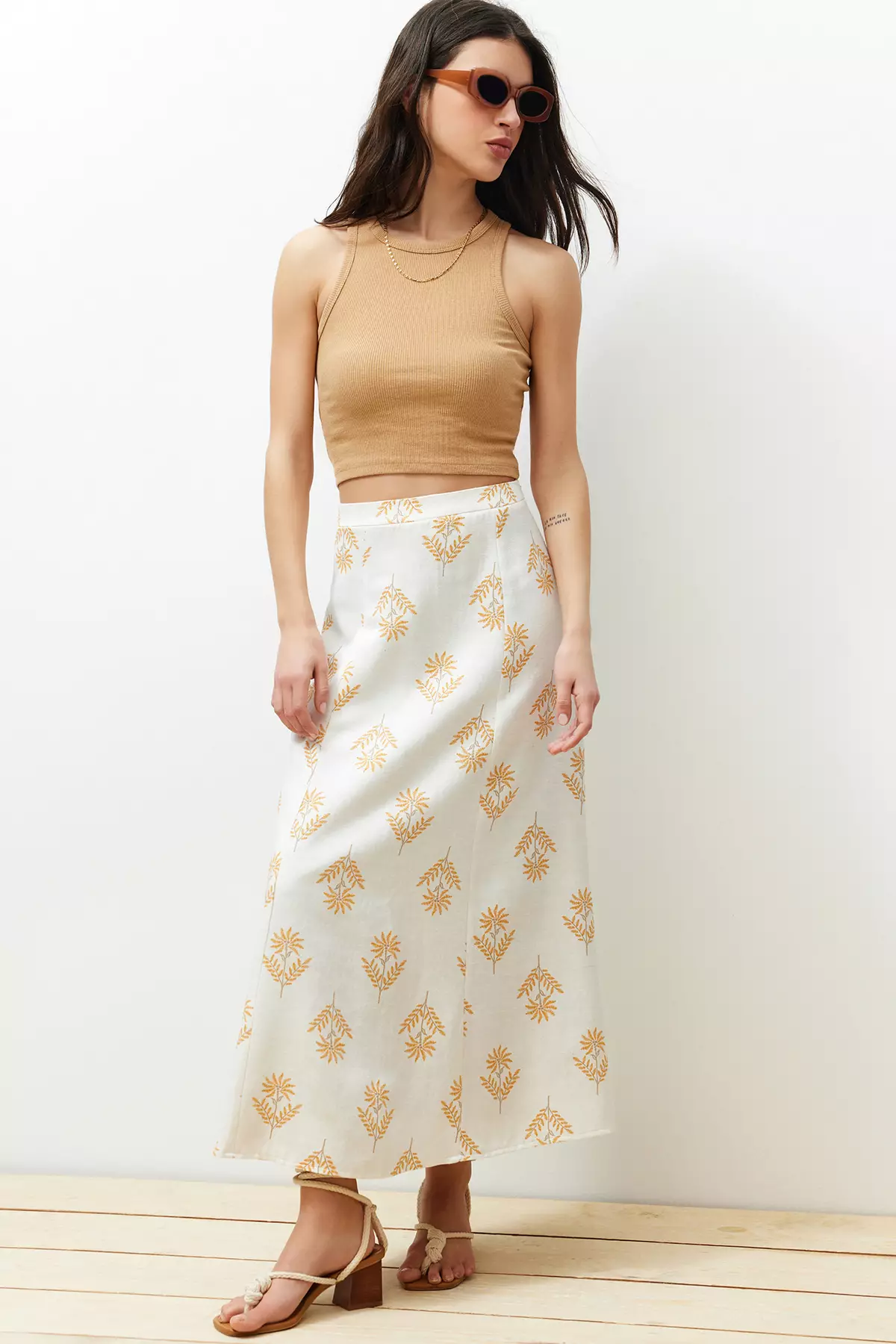 Floral Patterned Midi Skirt