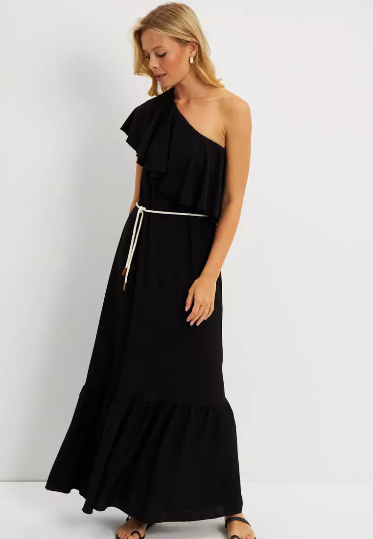 Ruffled One-Shoulder Maxi Dress
